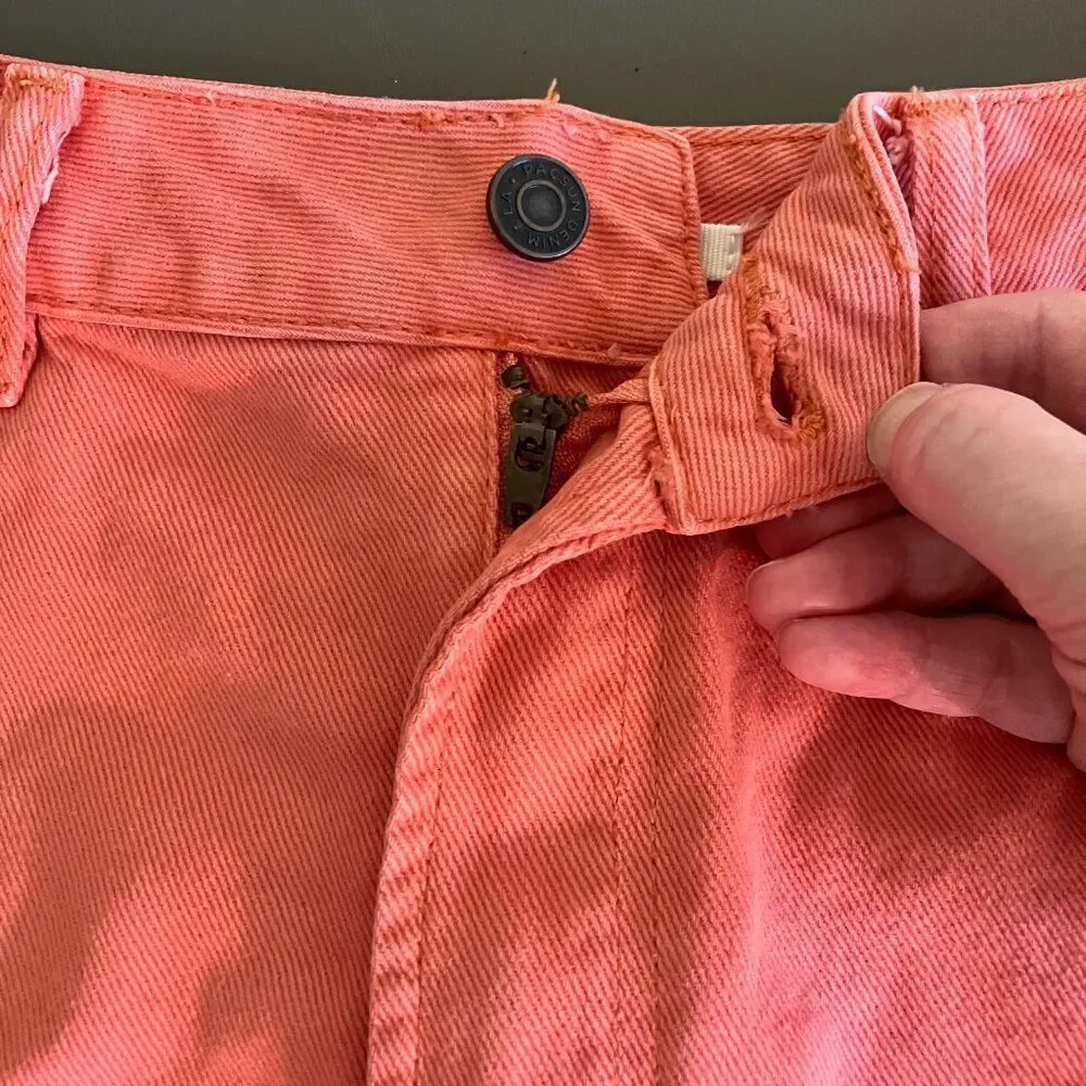 Pacsun high waisted fringe hem burnt orange denim mini skirt